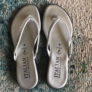 Italian Shoemakers Silver Rhinestone Flip-Flops